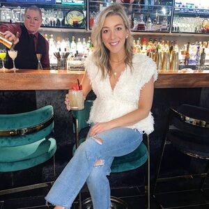 Endless Rose Ivory Textured V-Neck Cap Sleeve Top